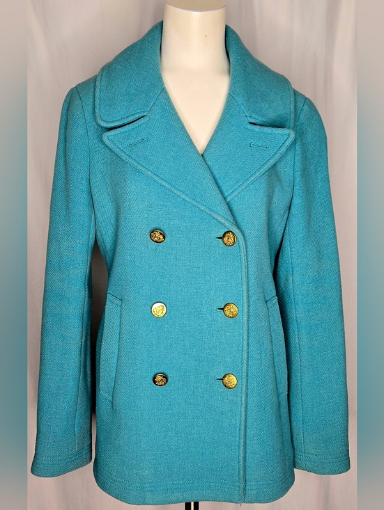 J. Crew Jackets & Blazers - J.Crew Stadium Nello Gori Wool Blend Double Breasted PeaCoat Teal Size 12 NWOT